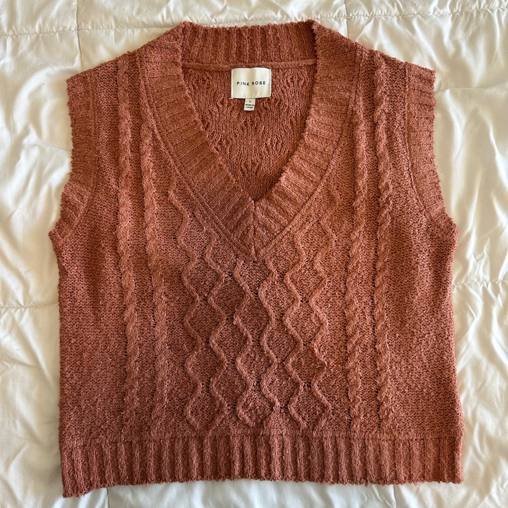 Pink Rose Knit Sweater Vest